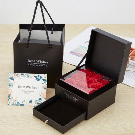 Cutie cadou cu 9 trandafiri pentru accesorii cu sertar-Negru - TabloPrint