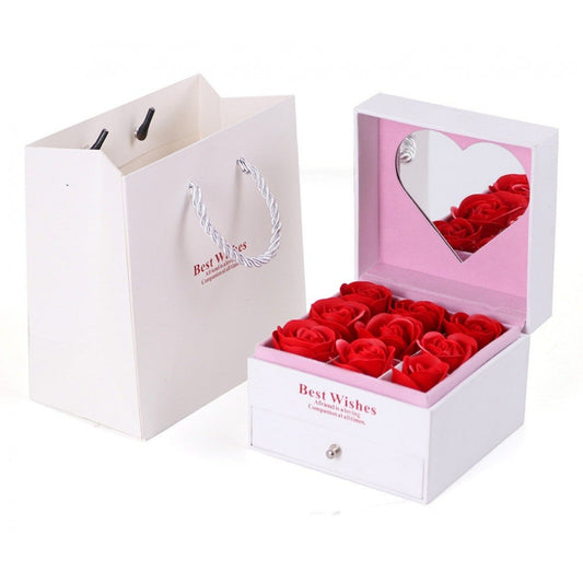 Cutie cadou cu 9 trandafiri pentru accesorii cu sertar-Alba - TabloPrint